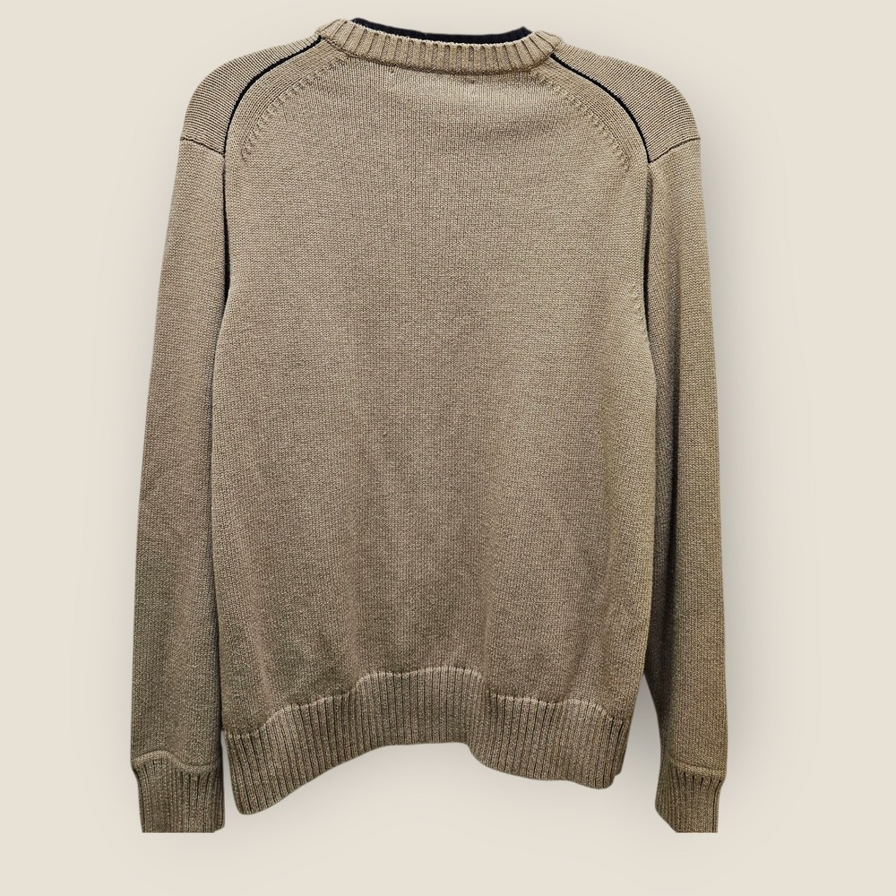 Tommy Hilfiger Mens Sweater Sz Medium Beige Cotton Blend Striped‎ Crew Neck Knit - Picture 2 of 10